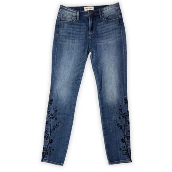 Driftwood Jackie Embroidered Slim Skinny Blue/Black Jeans Size 29Wx28L - Picture 1 of 12